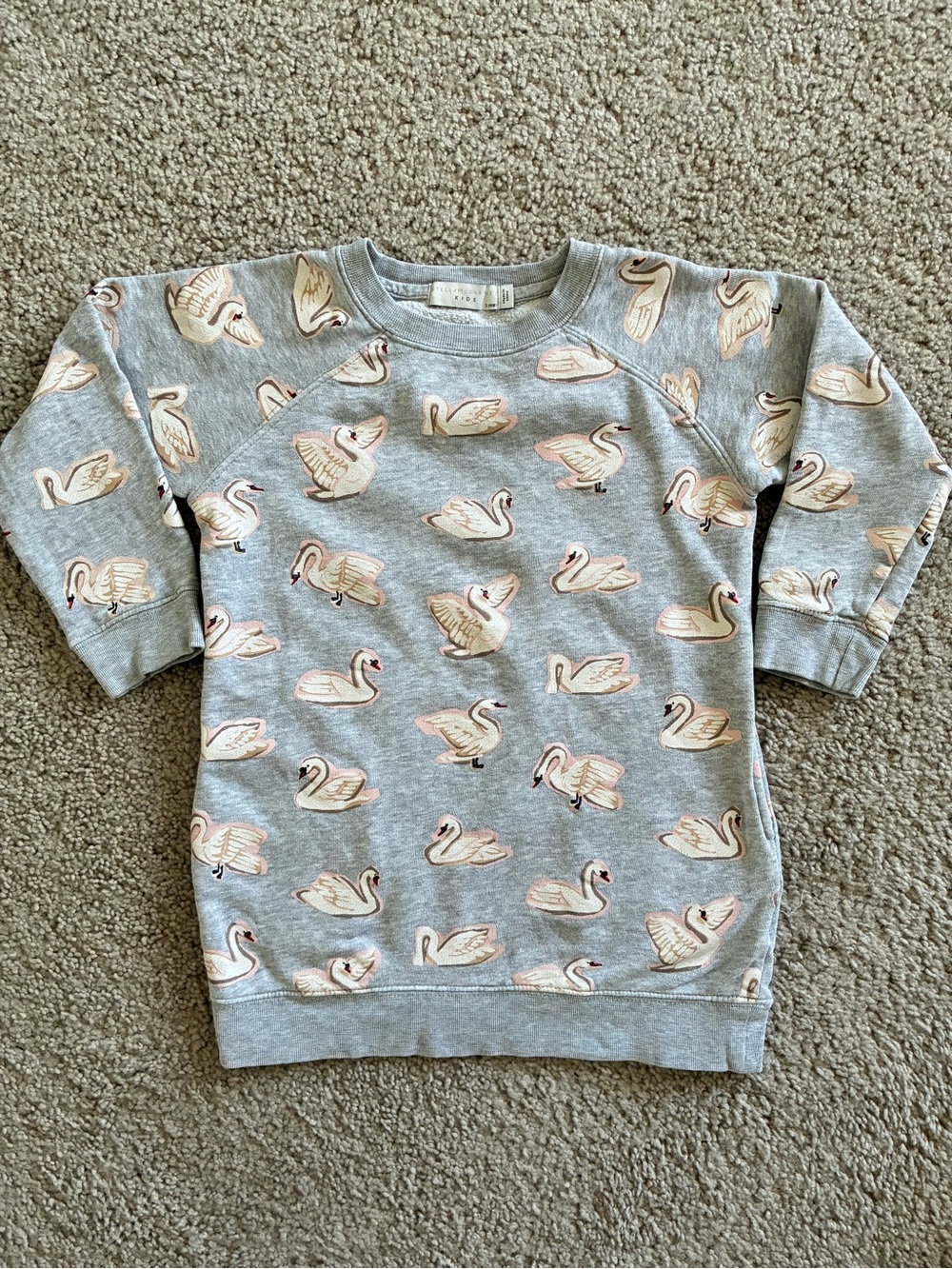 Stella McCartney Kids Gray Sweater Dress with Pink & Cream Swan Print